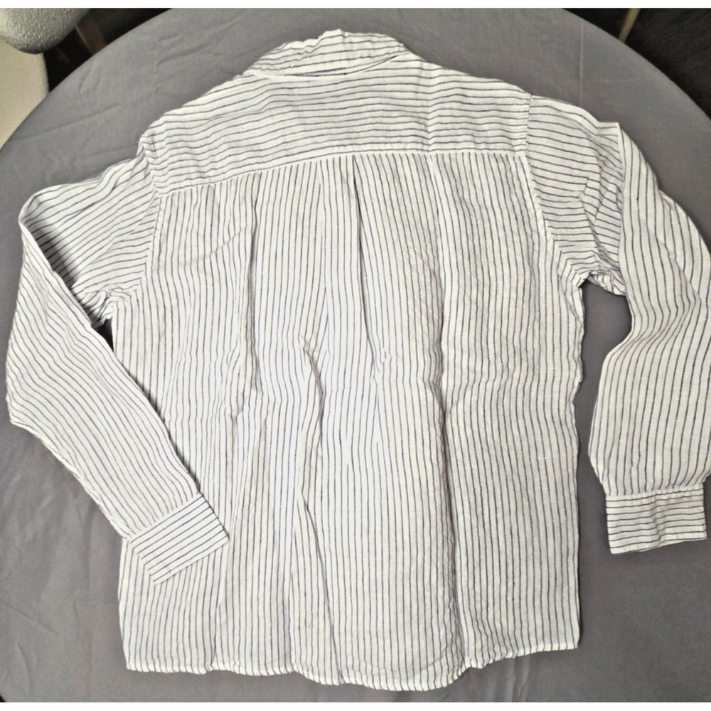 Muji Striped Shirt Women Linen Preppy Cottage Quiet Luxury Minimalist - Picture 2 of 16